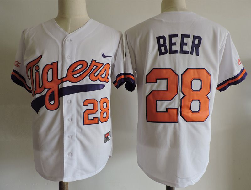 Men Clemson Tigers #28 Beer White Nike 2025 NCAA Jersey